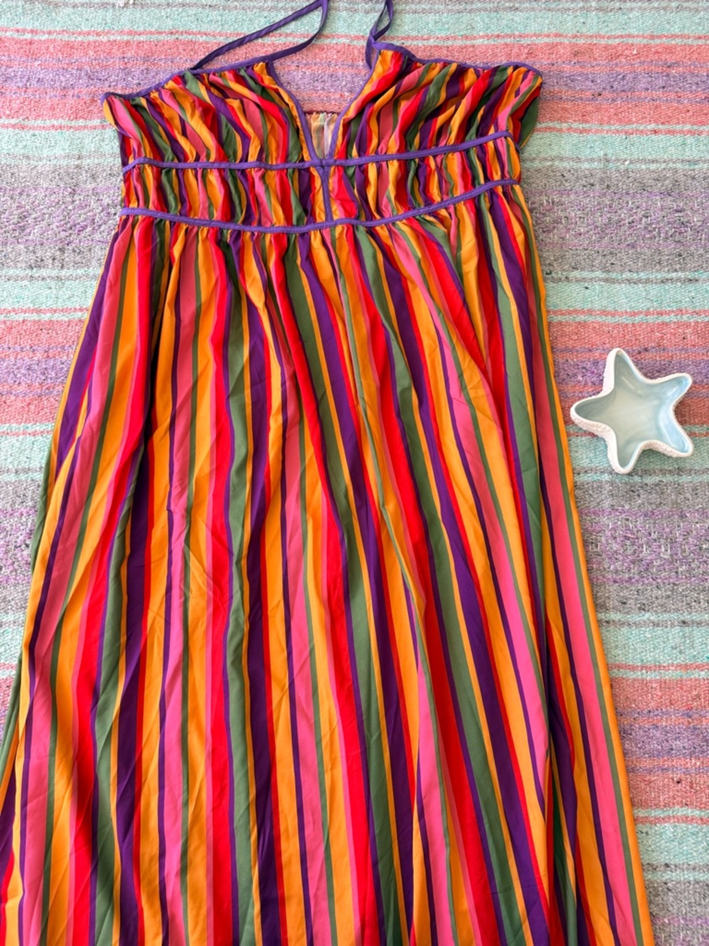 SHEIN Curve Rainbow Stripe Maxi Dress 3XL Strappy Back Flowing